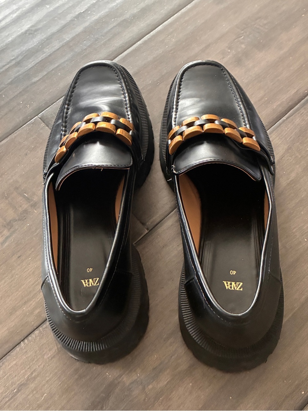 Zara Black and Gold Embellished Chunky Lug Sole Loafers - Size EU 40 (US Size 9) - Picture 4 of 11